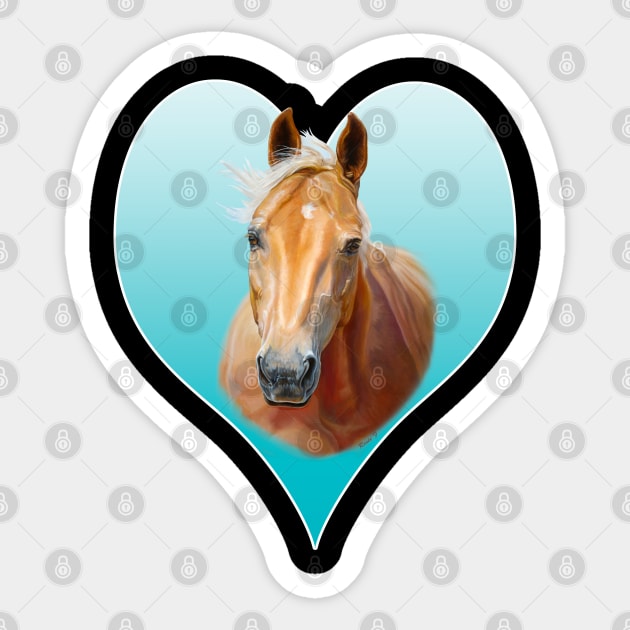 Palomino Horse on Turquoise Heart Sticker by Eden Song